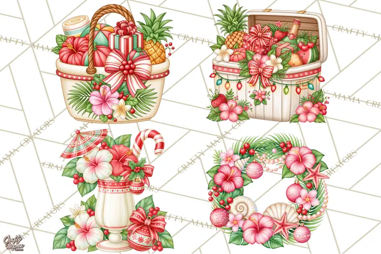 Tropical Christmas Beach Clipart PNG, Christmas Beach Decor
