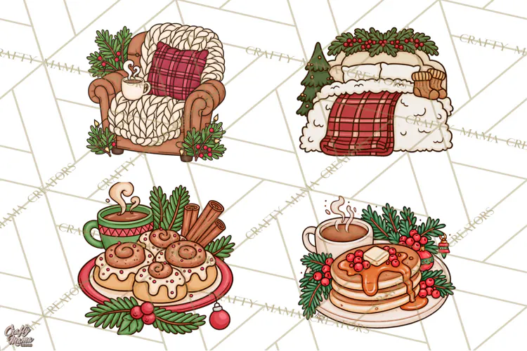 Cozy Christmas Clipart PNG, Cute Holiday Christmas Designs