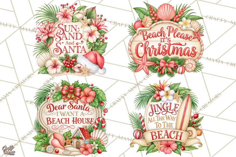 Tropical Christmas Beach Signs PNG, Christmas Quotes, Beach