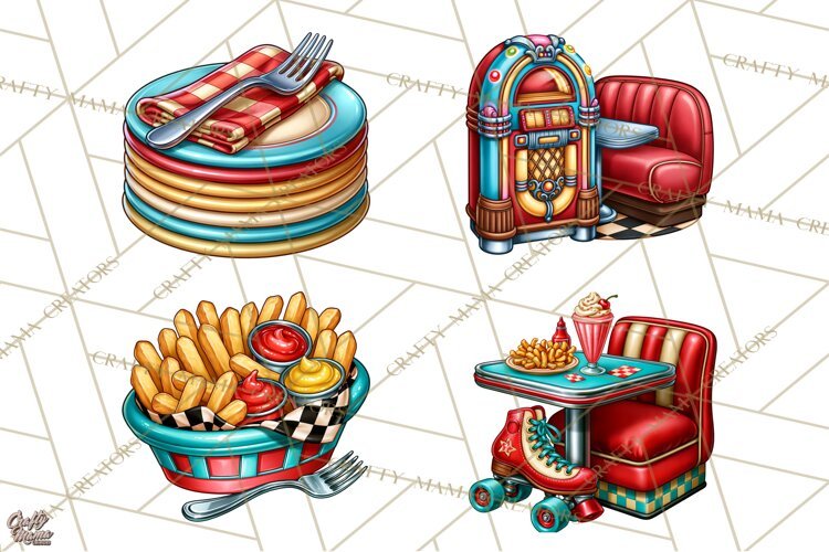 Retro Diner Clipart PNG 1950s Vintage Food Jukebox example image 1