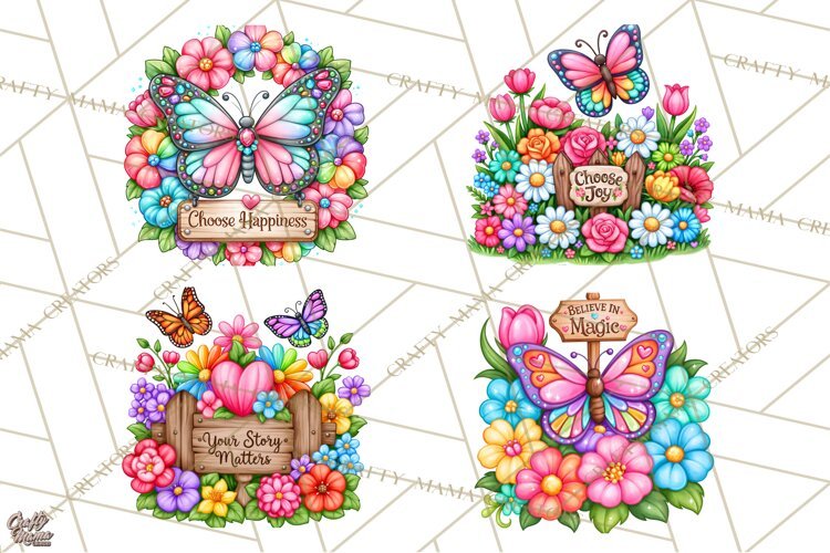 Colorful Butterfly Inspirational Clipart PNG, Floral Png example image 1