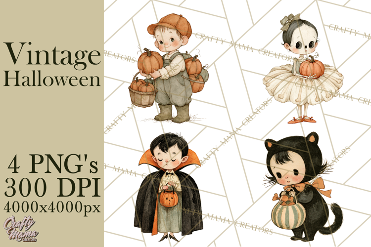 Retro Halloween Characters PNG Clipart, Vintage Halloween