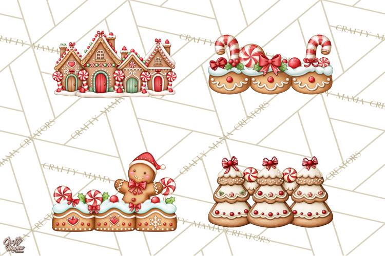 Downtown Gingerbread Town Christmas Frames PNG