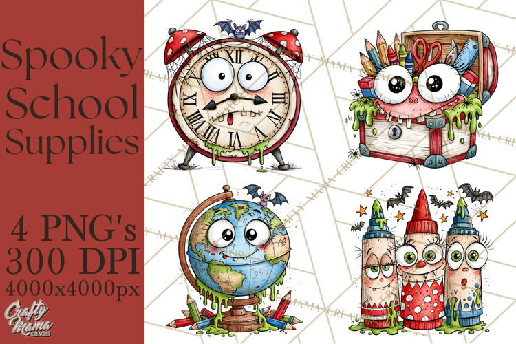 Creepy School Supplies Clipart PNG, Teacher Holiday Decor