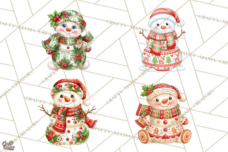 Patterned Snowman Christmas Clipart PNG