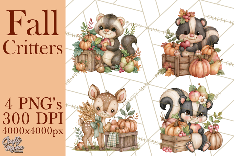 Cottagecore Fall Critters Clipart PNG