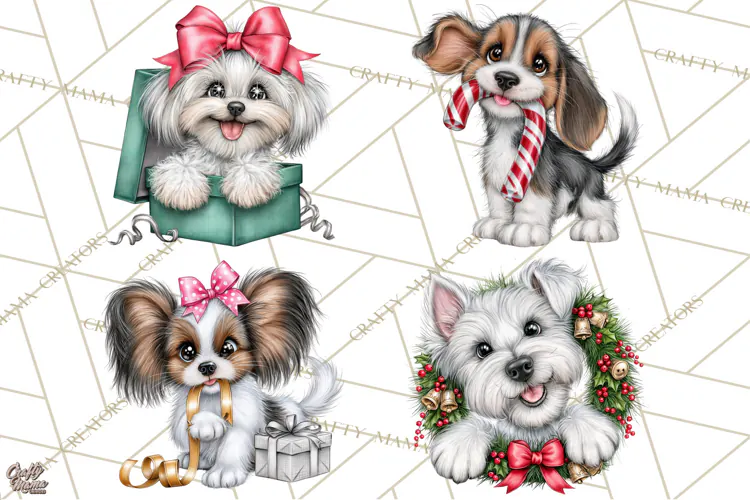 Christmas Dog Clipart PNG, Funny Christmas Puppies