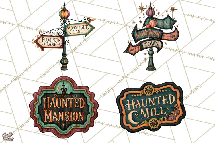 Vintage Halloween Signs PNG, Vintage Halloween Magic Clipart