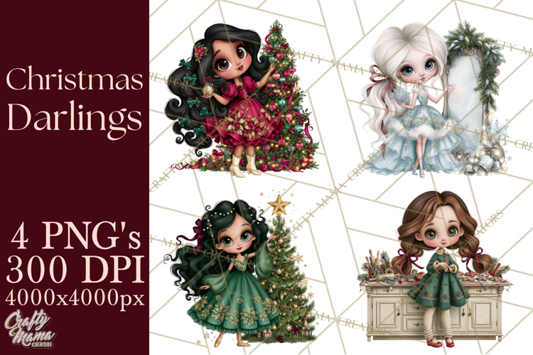 Whimsical Christmas Girls PNG Clipart, Holiday Characters