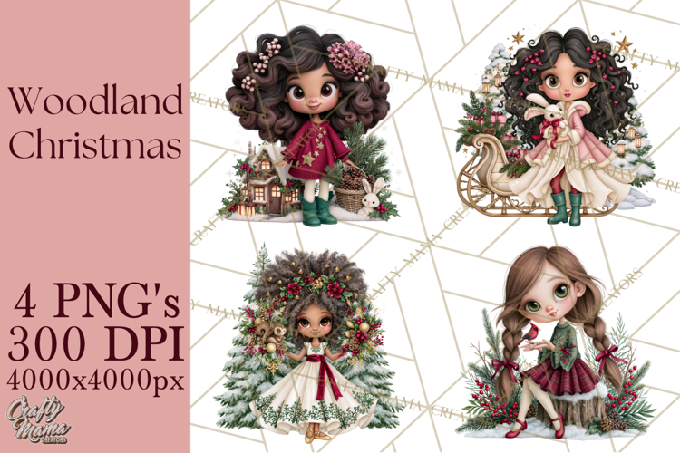 Christmas Woodland Girls PNG Clipart, Holiday Characters