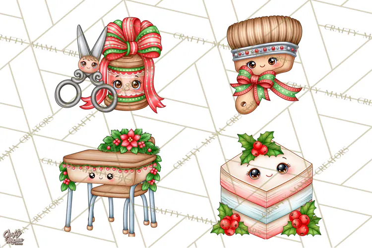 Christmas School Supplies & Teacher Clipart