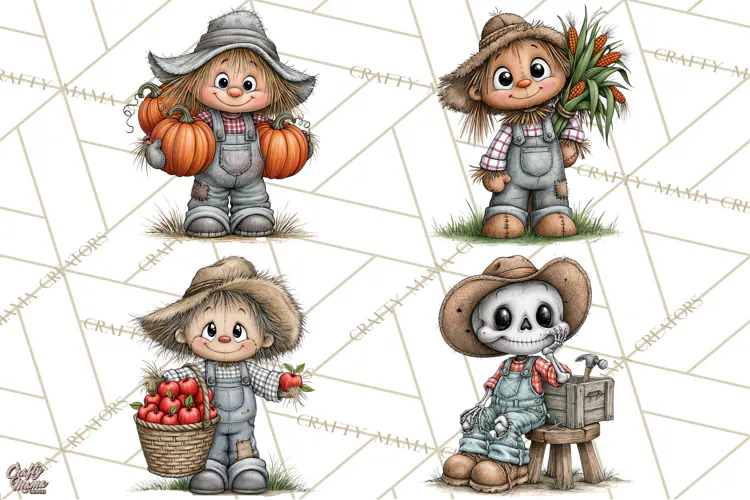Halloween Farmhouse Monsters Clipart, Cute Halloween Farm