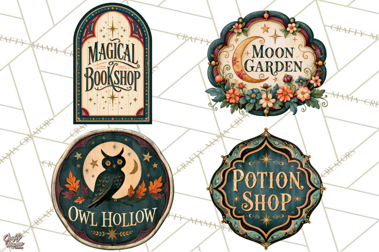 Vintage Halloween Signs PNG, Vintage Halloween Magic Clipart