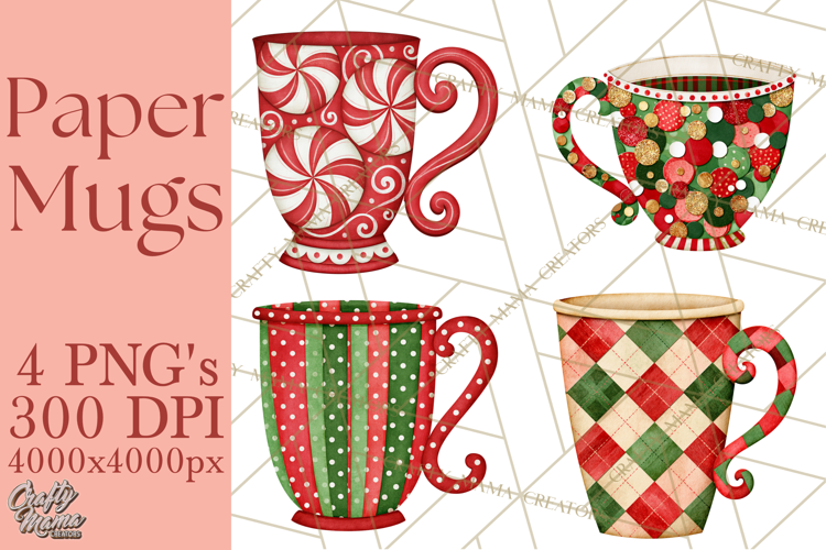 Patterned Christmas Coffee Mug Clipart PNG, Cozy Drinks