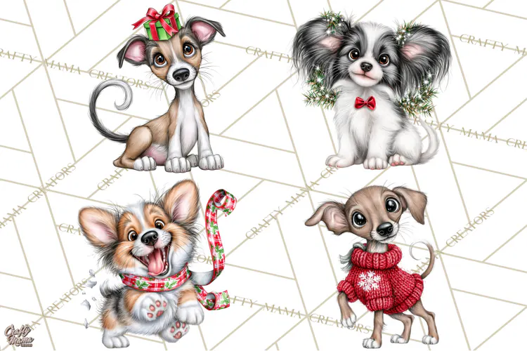 Christmas Dog Clipart PNG, Funny Christmas Puppies