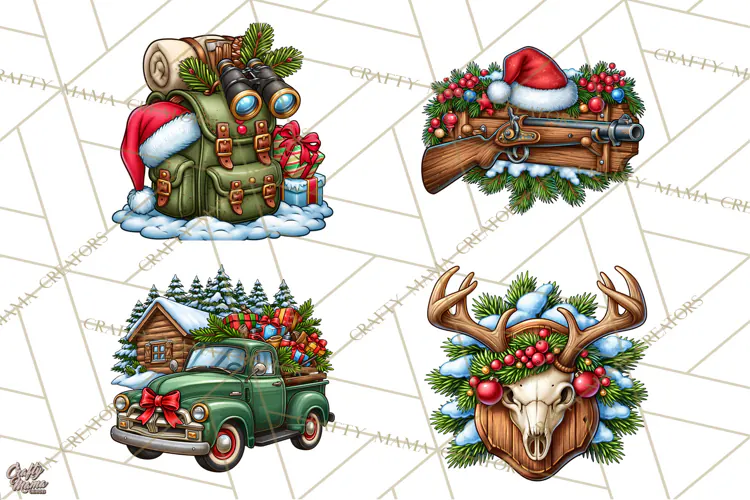 Christmas Hunting Clipart Santa Deer PNG