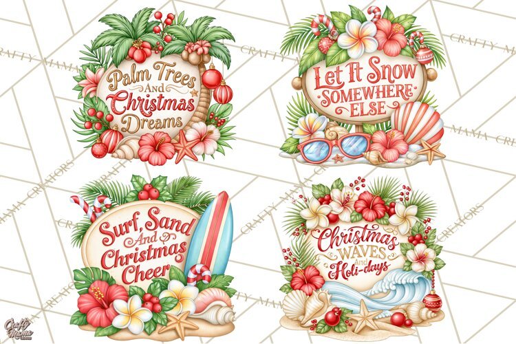Tropical Christmas Beach Signs PNG, Christmas Quotes, Beach example image 1