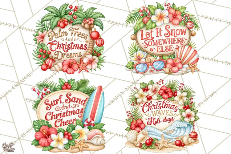 Tropical Christmas Beach Signs PNG, Christmas Quotes, Beach
