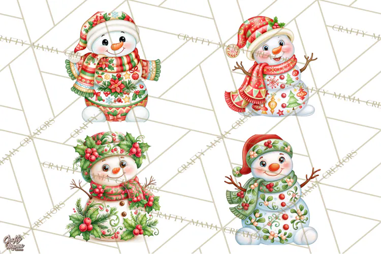 Patterned Snowman Christmas Clipart PNG