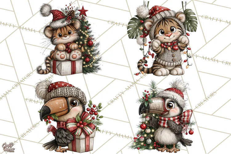 Jungle Christmas Clipart, Christmas Jungle Animals PNG