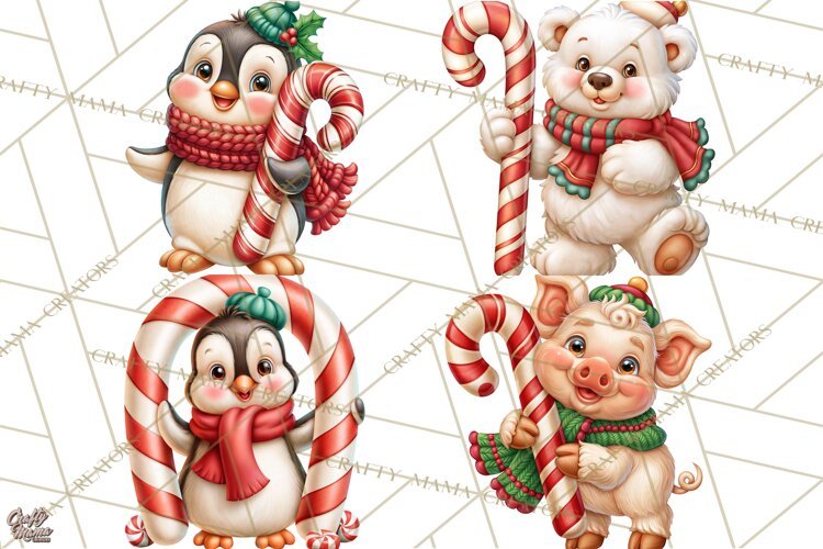 Candy Cane Lane Vintage Christmas Characters Clipart example image 1