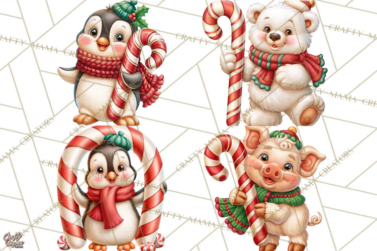 Candy Cane Lane Vintage Christmas Characters Clipart