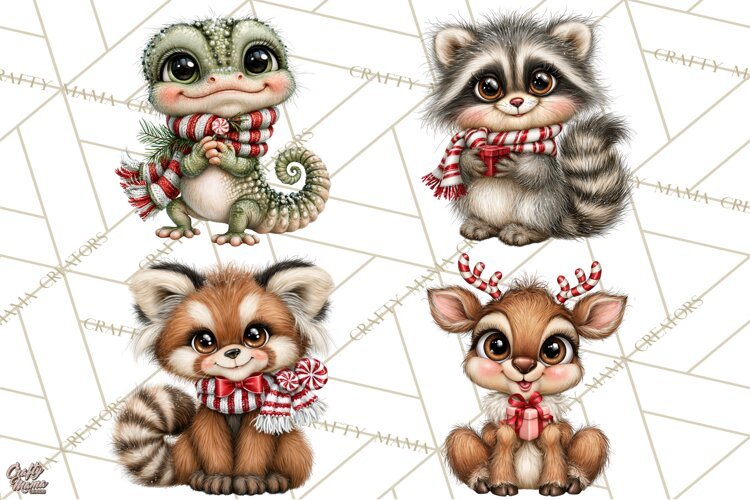 Peppermint Pals Christmas Animal Clipart PNG, Cute Candy example image 1