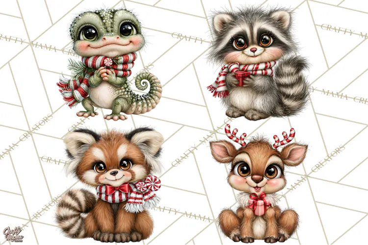 Peppermint Pals Christmas Animal Clipart PNG, Cute Candy