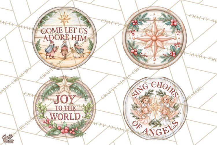 Religious Christmas Nativity Round Sign Clipart PNG example image 1