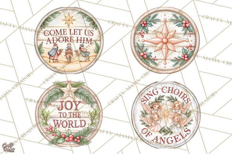 Religious Christmas Nativity Round Sign Clipart PNG