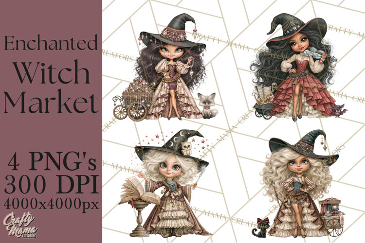 Enchanted Witch Market PNG Watercolor Clipart example image 1