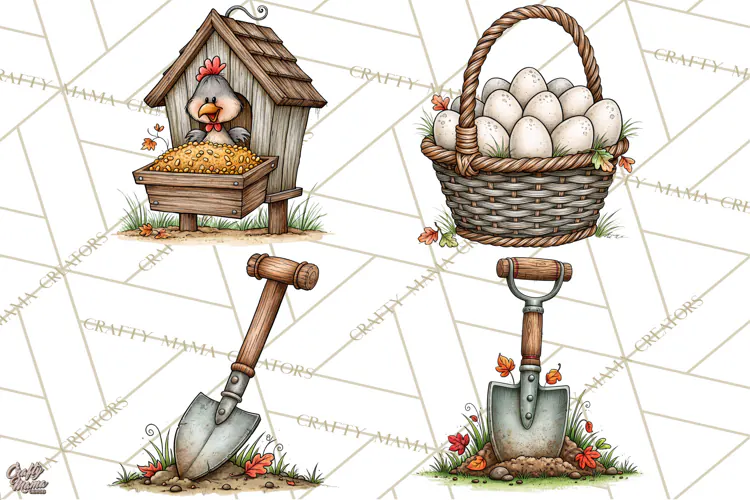 Halloween Farmhouse Buildings Clipart, Halloween Farmhouse