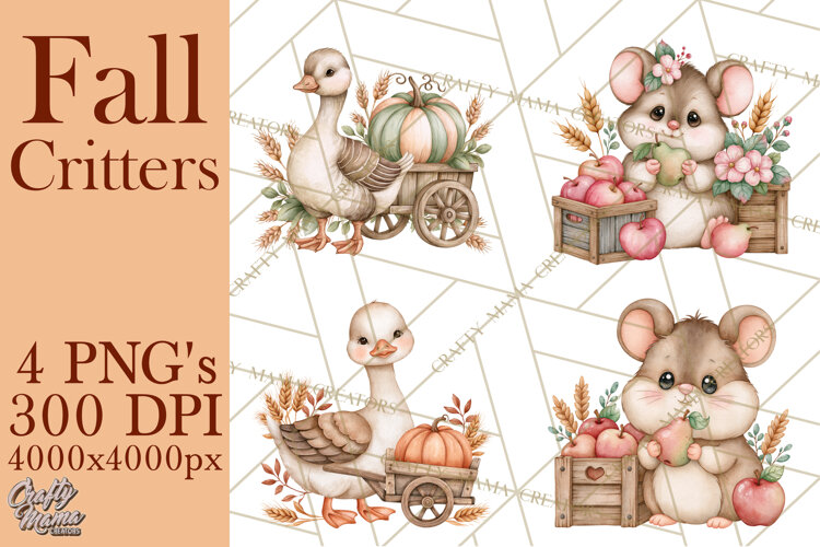Cottagecore Fall Critters Clipart PNG example image 1