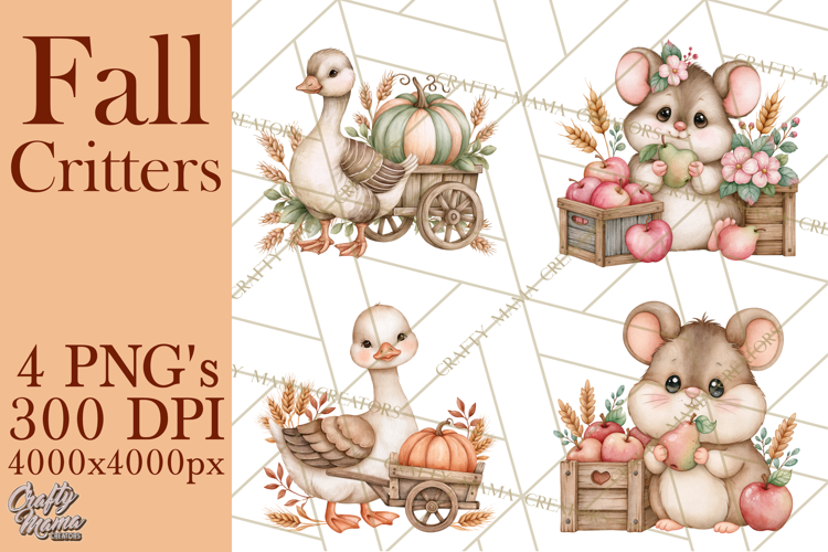 Cottagecore Fall Critters Clipart PNG
