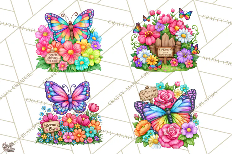 Colorful Butterfly Inspirational Clipart PNG, Floral Png