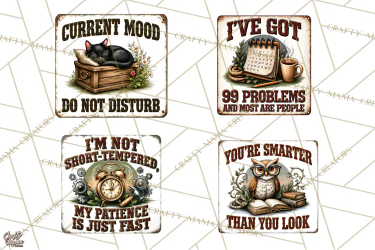 Rustic Sarcastic Quotes PNG | Vintage Funny Signs Clipart