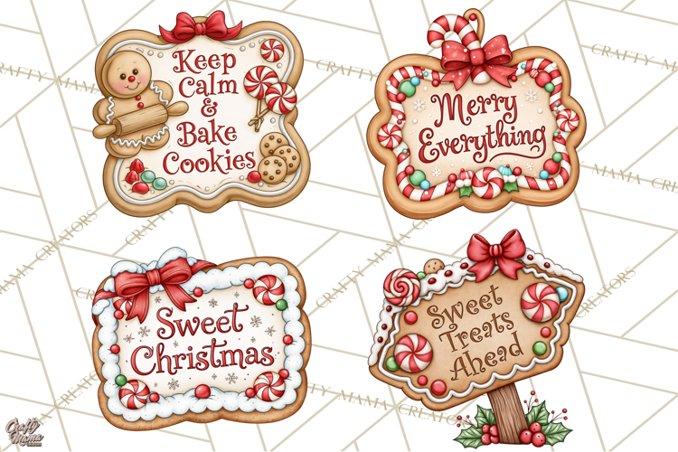 Gingerbread Christmas Signs PNG, Cute Christmas Sayings