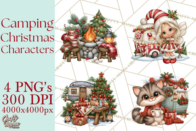 Christmas Camper Clipart PNG Whimsical Holiday example image 1