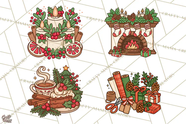 Cozy Christmas Clipart PNG, Cute Holiday Christmas Designs