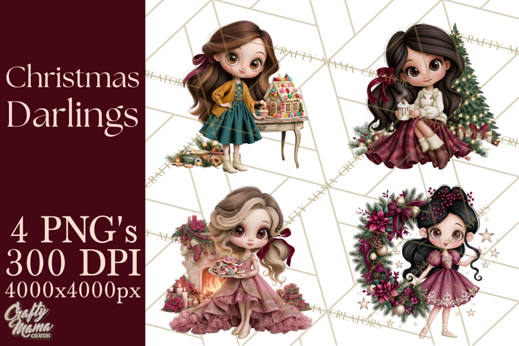 Whimsical Christmas Girls PNG Clipart, Holiday Characters