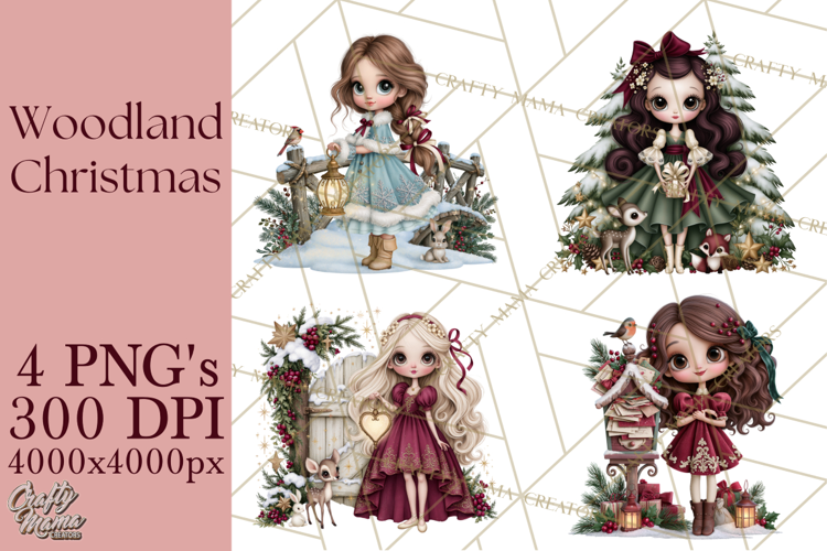 Christmas Woodland Girls PNG Clipart, Holiday Characters