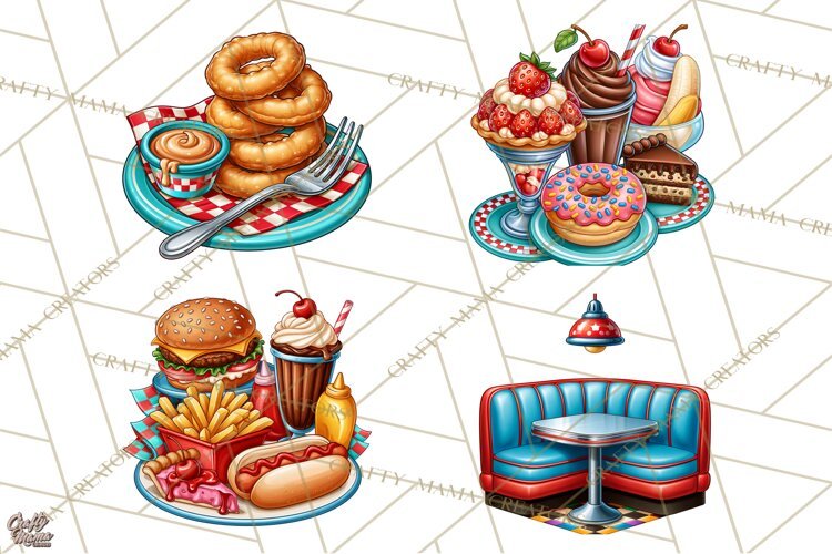 Retro Diner Clipart PNG 1950s Vintage Food Jukebox example image 1
