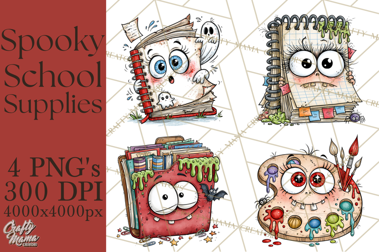 Creepy School Supplies Clipart PNG, Teacher Holiday Decor