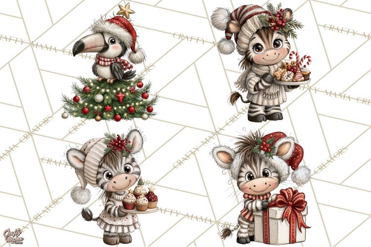 Jungle Christmas Clipart, Christmas Jungle Animals PNG example image 1