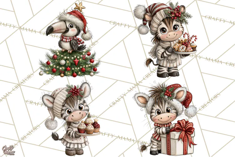 Jungle Christmas Clipart, Christmas Jungle Animals PNG