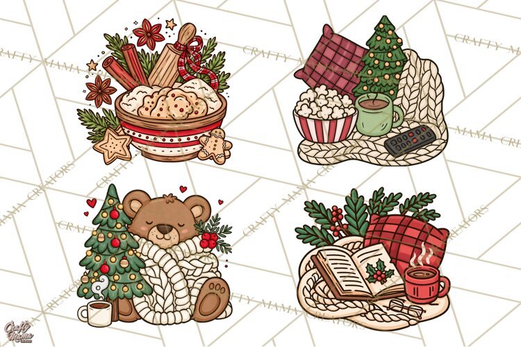 Cozy Christmas Clipart PNG, Cute Holiday Christmas Designs example image 1