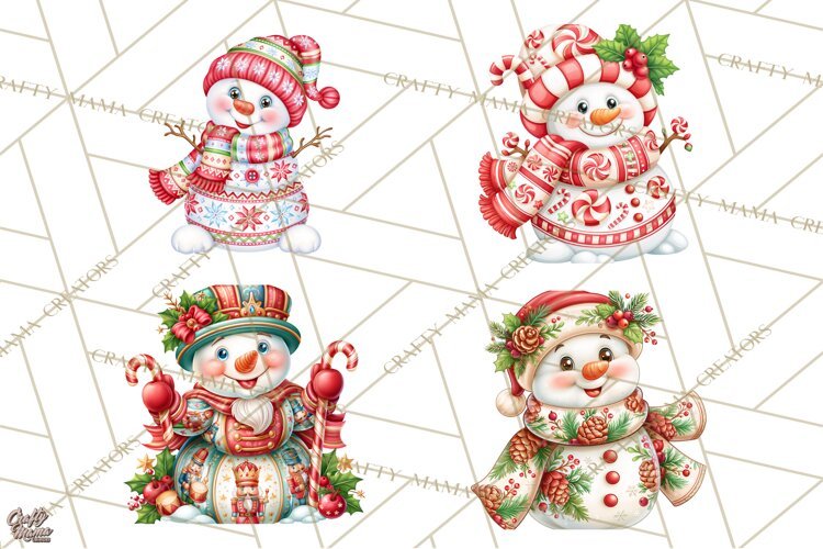 Patterned Snowman Christmas Clipart PNG example image 1