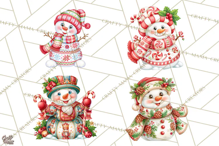 Patterned Snowman Christmas Clipart PNG