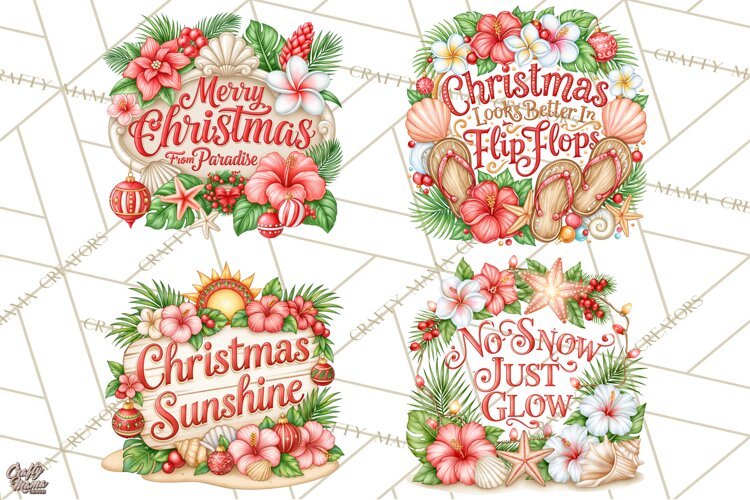 Tropical Christmas Beach Signs PNG, Christmas Quotes, Beach example image 1