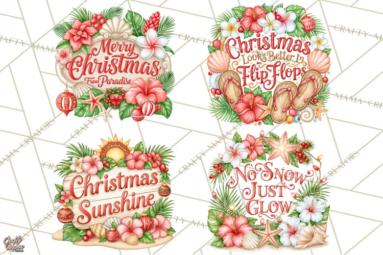 Tropical Christmas Beach Signs PNG, Christmas Quotes, Beach